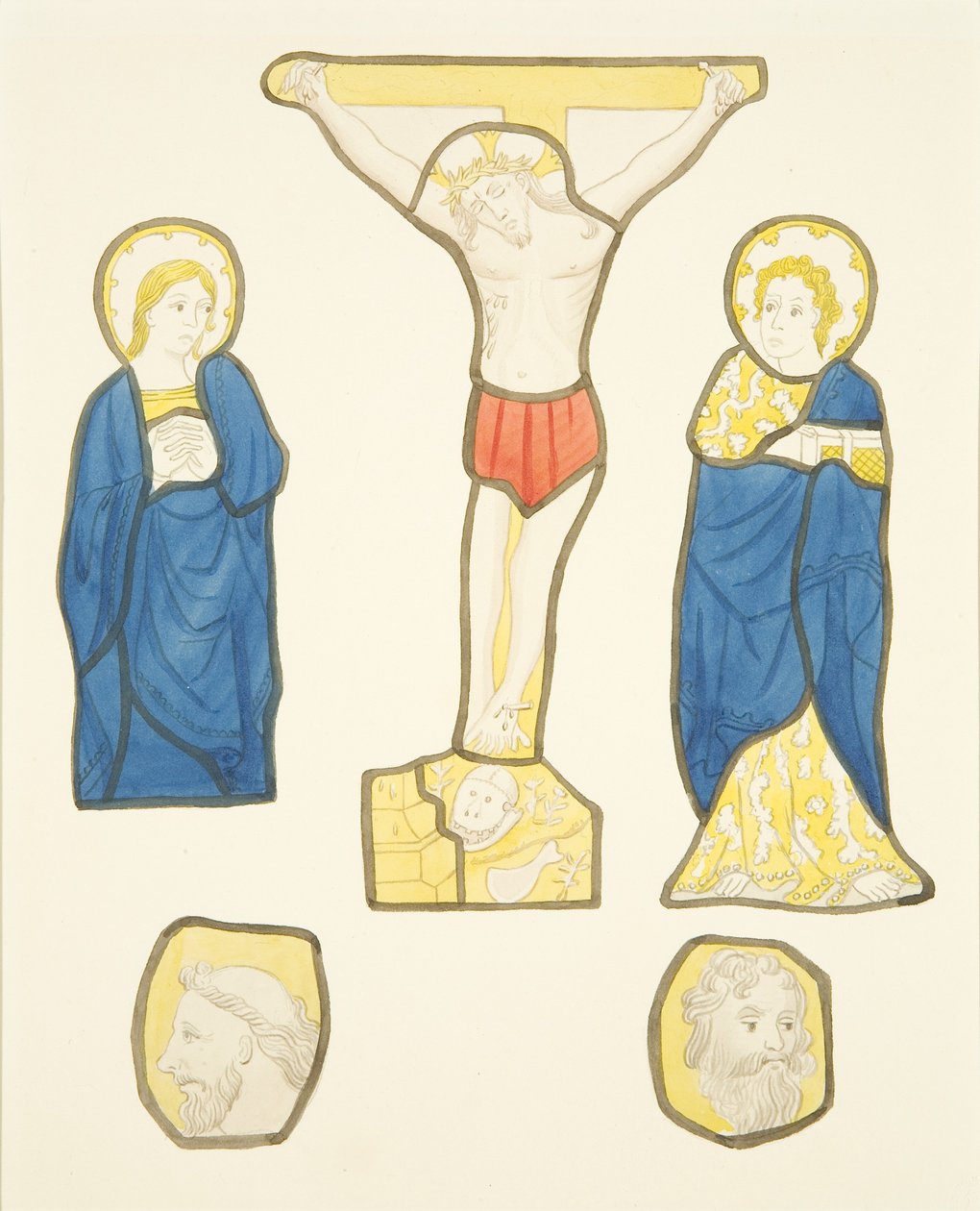 Figury w witrażu w prywatnym oknie Pałacu Biskupiego (akwarela na papierze) autorstwa Joseph Manning