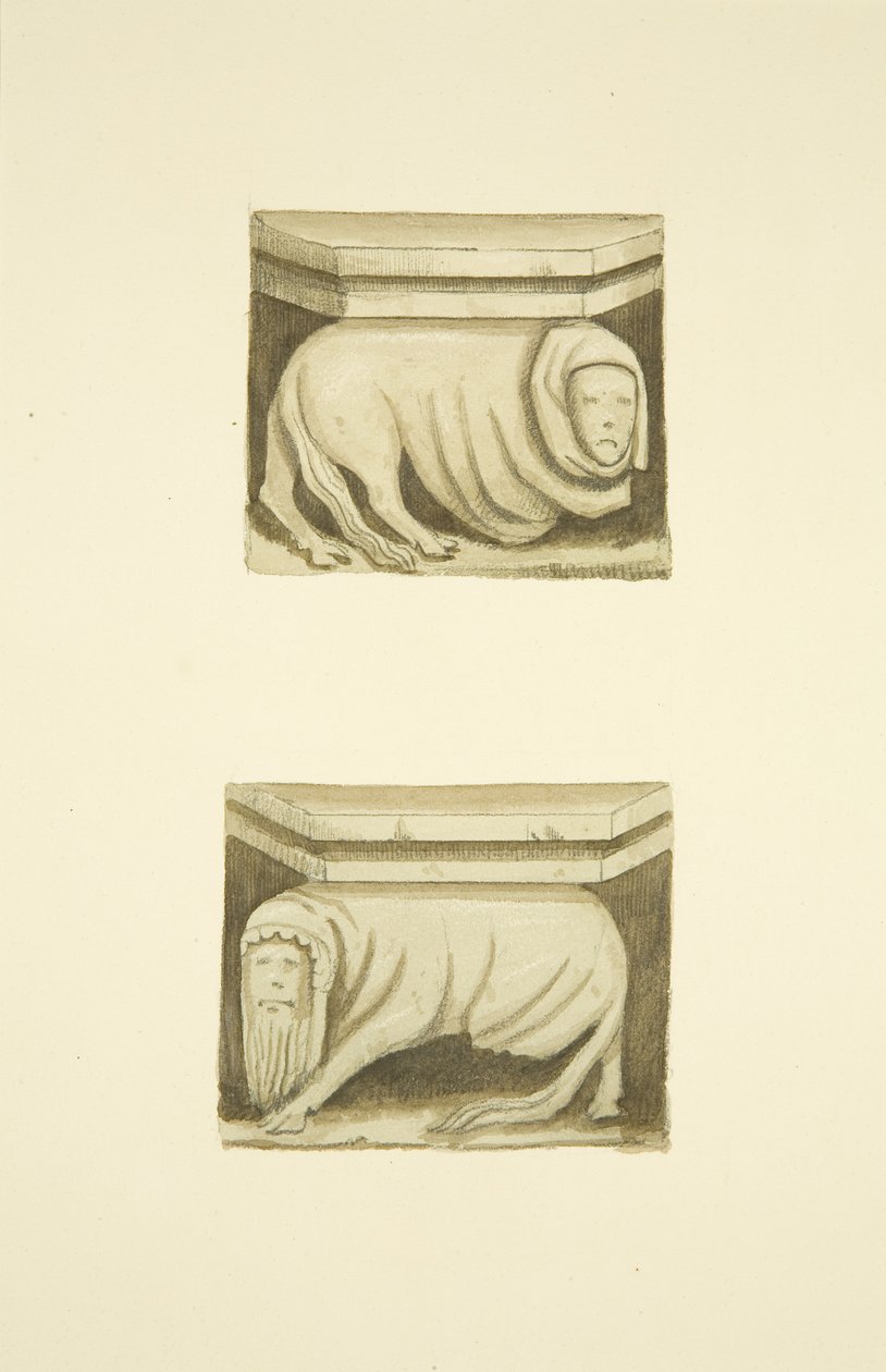 Cztery kratownice w ganku północnym (pierwotnie podtrzymujące posągi) St Mary Redcliffe (akwarela na papierze) autorstwa Joseph Manning
