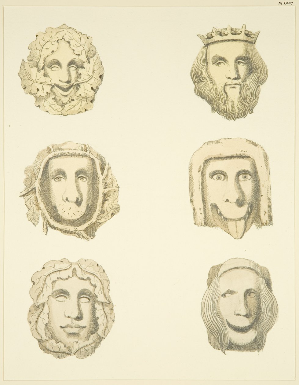 Kamienie pachwinowe (bossowie) w suficie kościoła Redcliffe (akwarela na papierze) autorstwa Joseph Manning