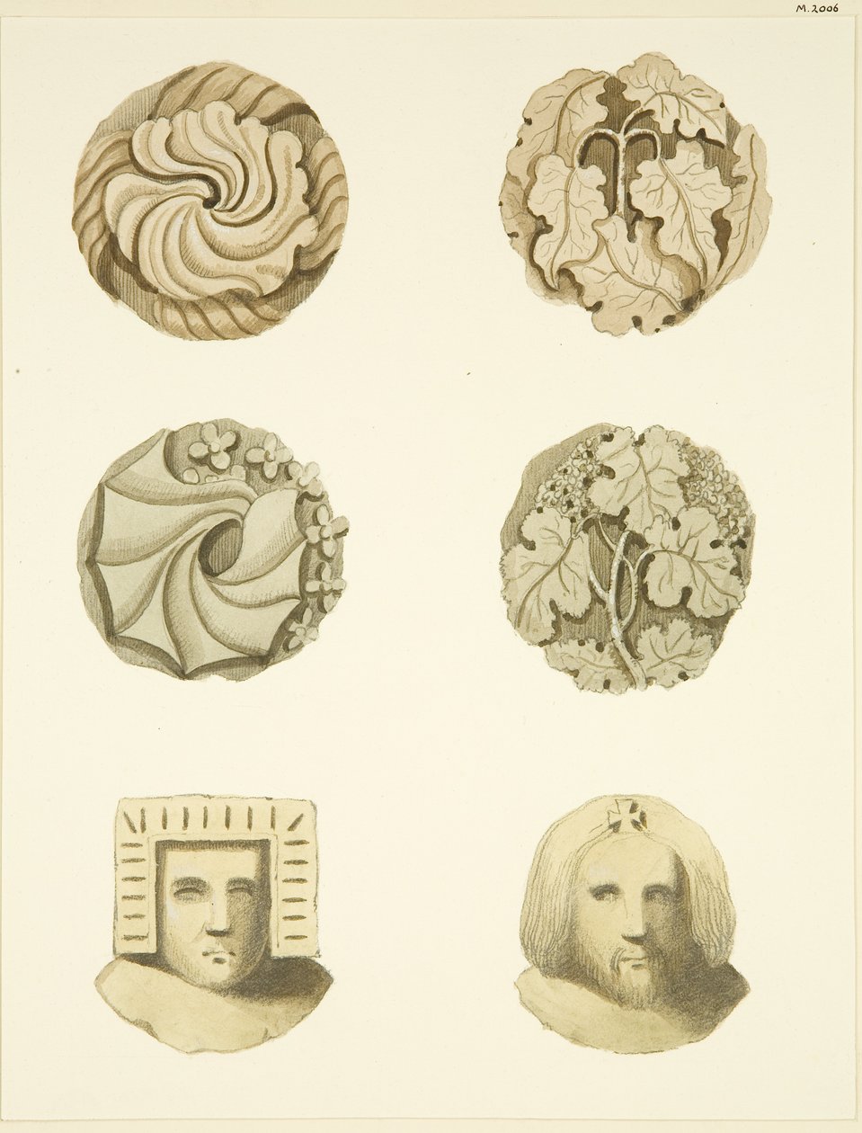 Kamienie pachwinowe (bossowie) w suficie kościoła w Redcliffe (akwarela na papierze) autorstwa Joseph Manning