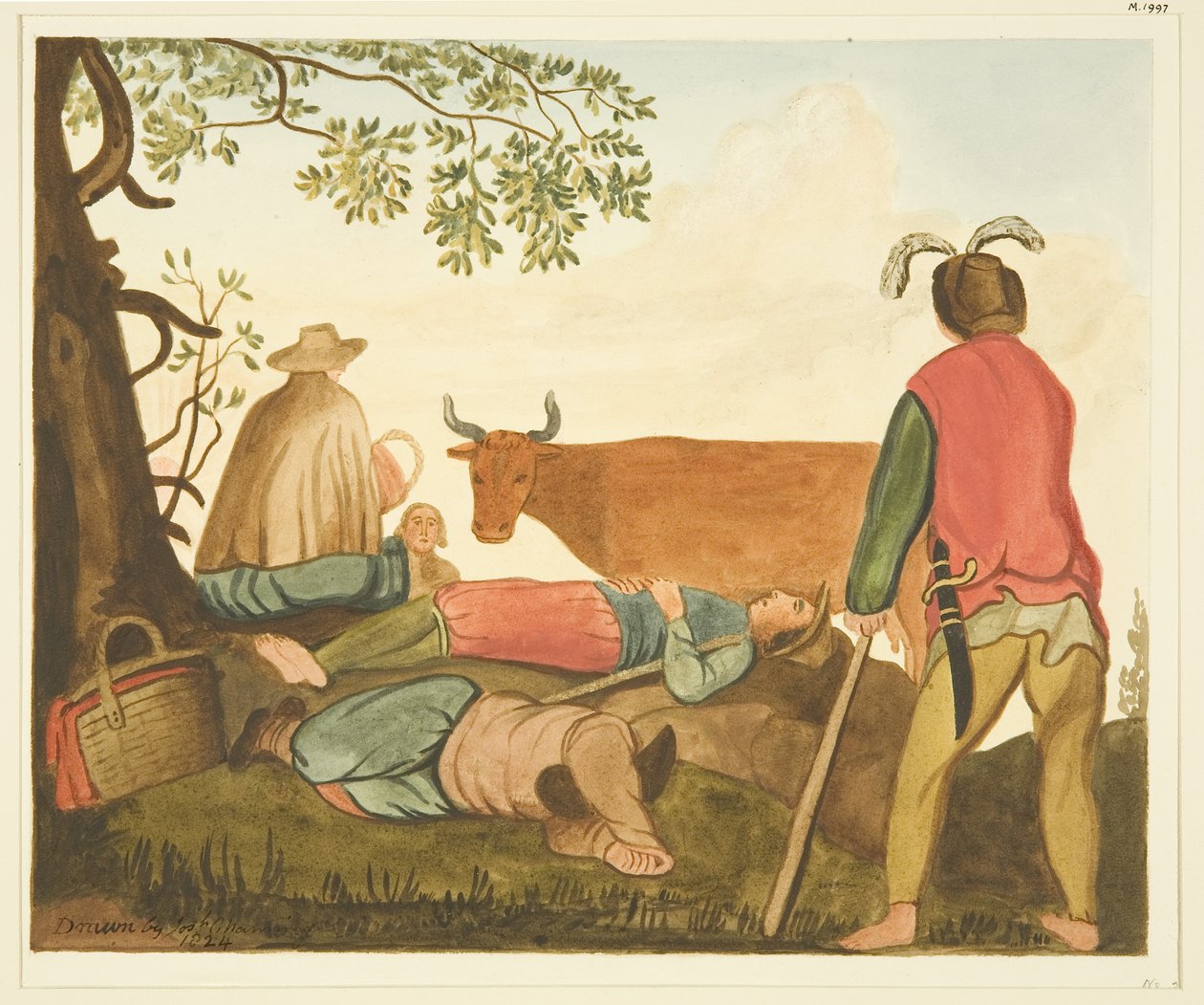 Guy, Earl of Warwick i Dun Cow, kopie oryginalnego obrazu olejnego (akwarela na papierze) autorstwa Joseph Manning