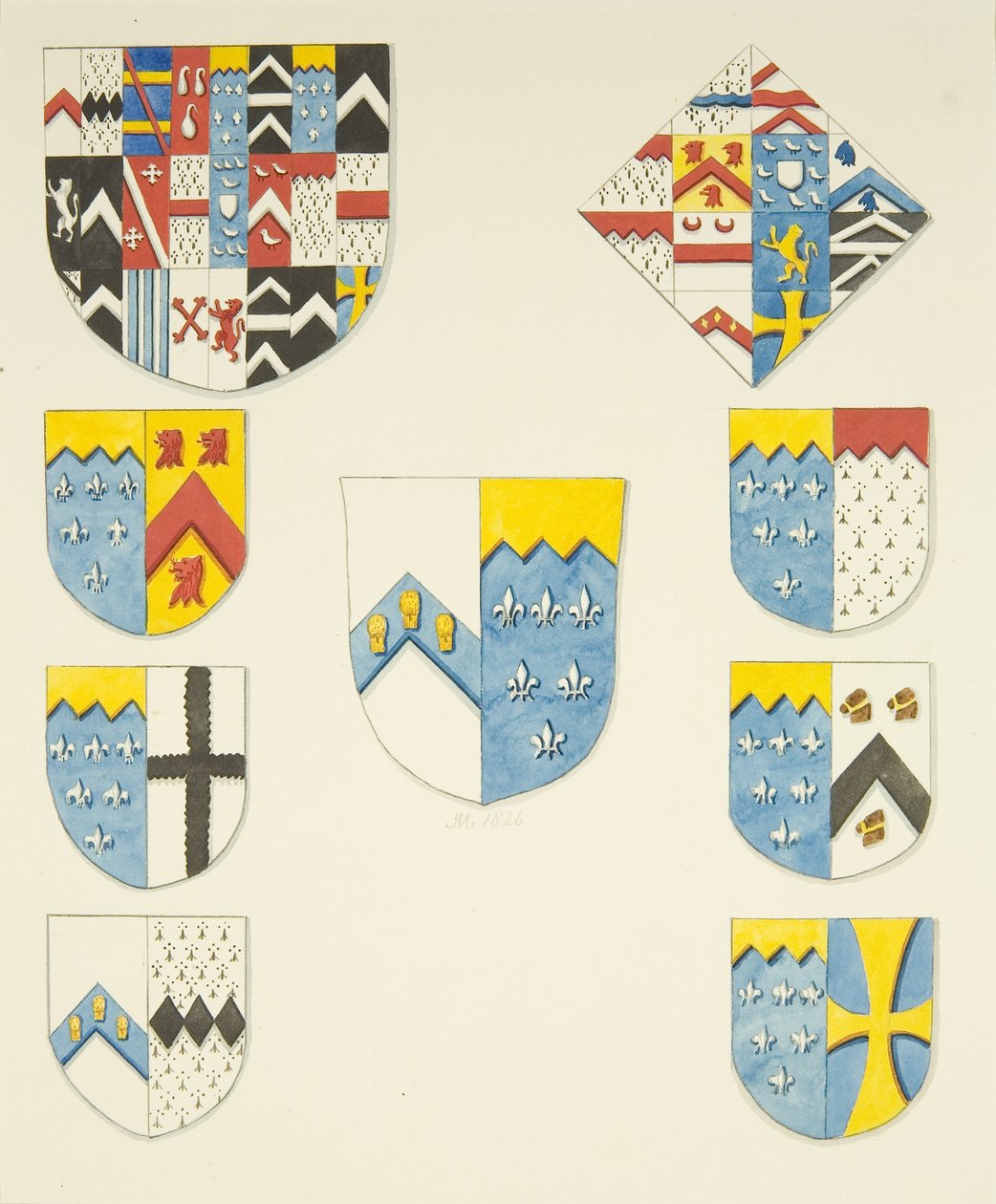 Herb heraldyczny na pomniku Newtona w katedrze w Bristolu (akwarela na papierze) autorstwa Joseph Manning