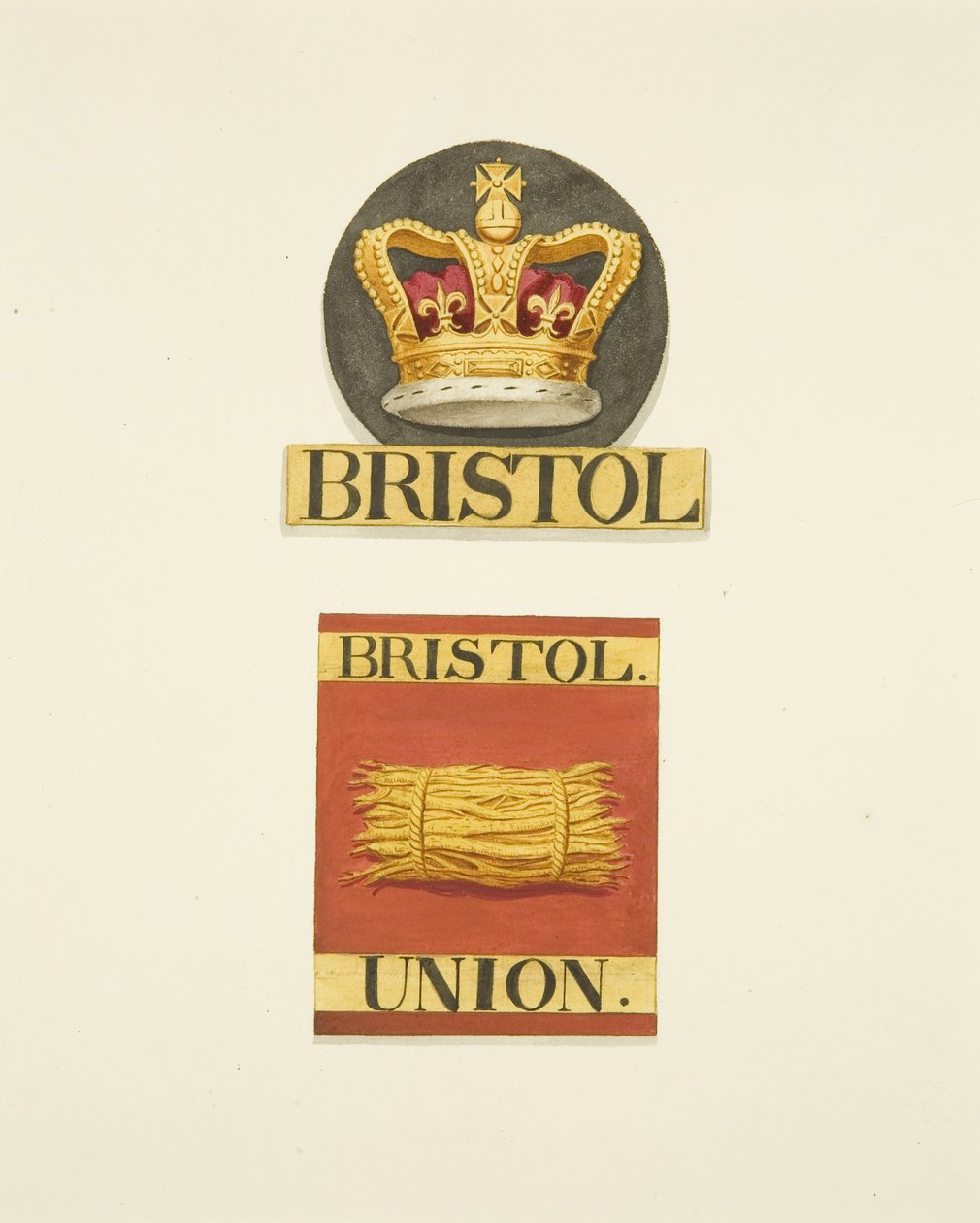 Odznaki domów lub znaki ogniowe Bristol Crown i Bristol Union Fire Offices autorstwa Joseph Manning