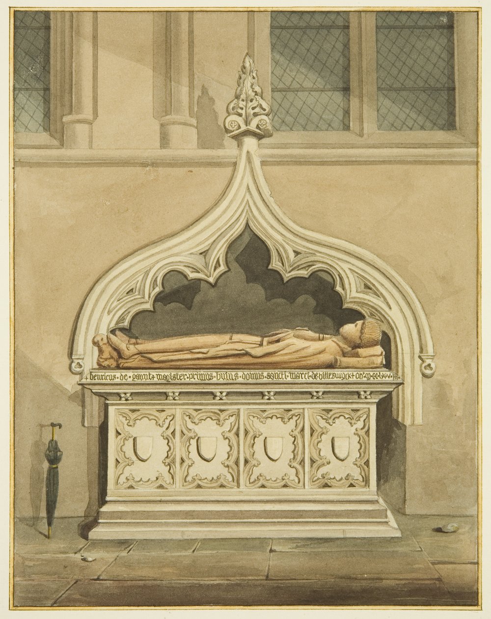 Pomnik Henryka Gaunt w południowej nawie św. Marka oraz portret parasola artysty (akwarela na papierze) autorstwa Joseph Manning