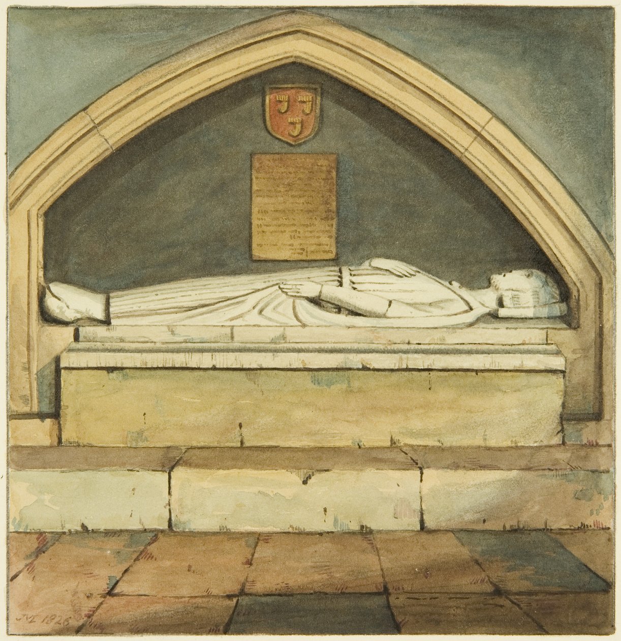 Pomnik Roberta, hrabiego Gloucester, w południowej nawie św. Jakuba (ołówek i akwarela na papierze) autorstwa Joseph Manning