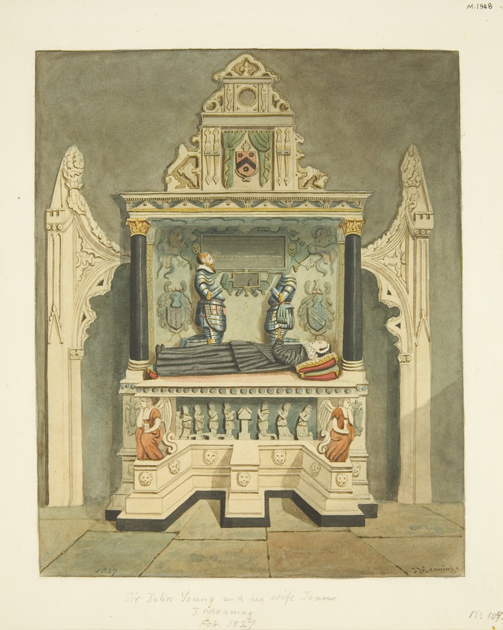 Pomnik Sir Johna Younga i jego żony Joan (z domu Wadham) w katedrze w Bristolu (ołówek i akwarela na papierze) autorstwa Joseph Manning