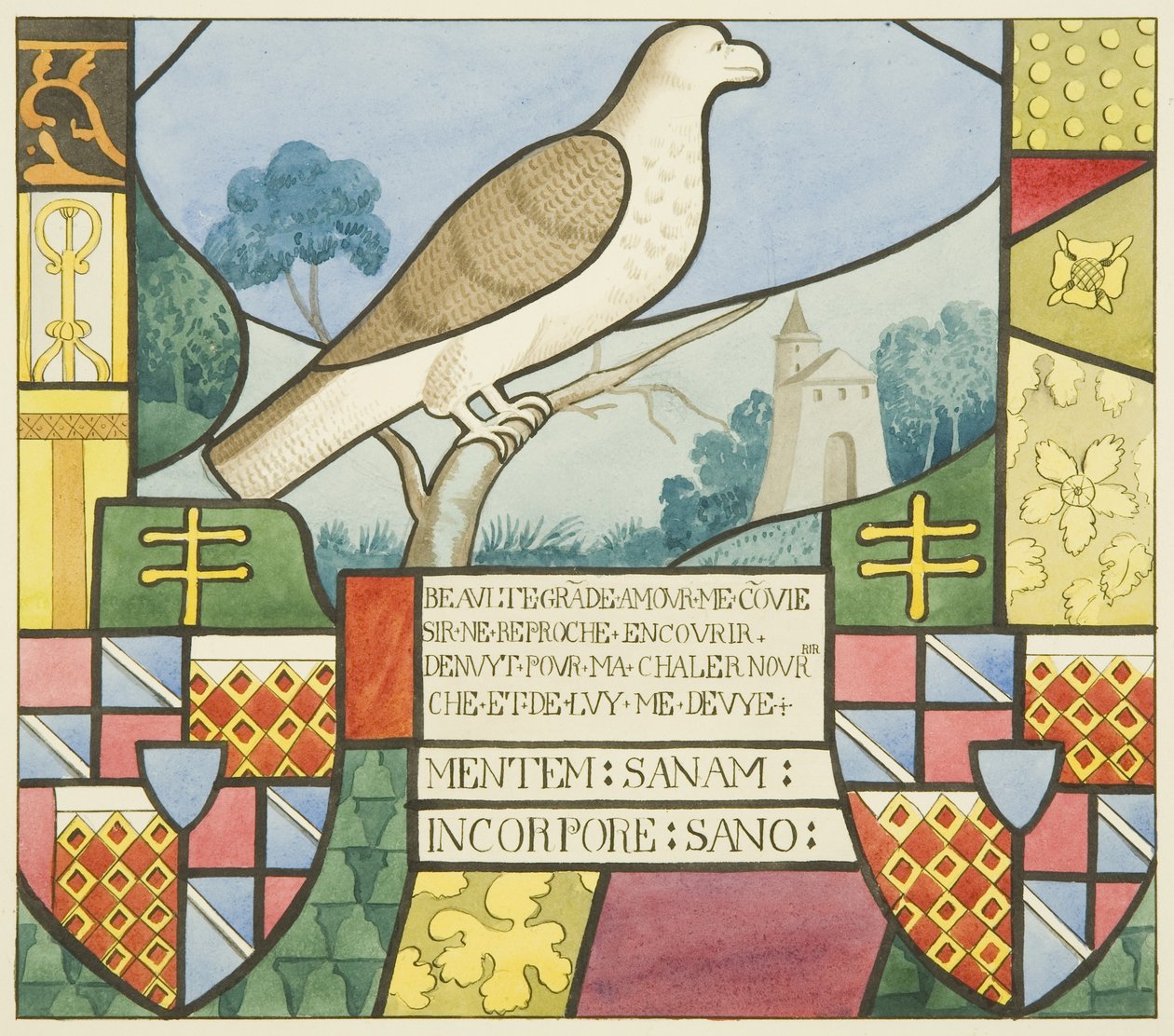 Witraż w kościele św. Marka - herb heraldyczny (akwarela na papierze) autorstwa Joseph Manning