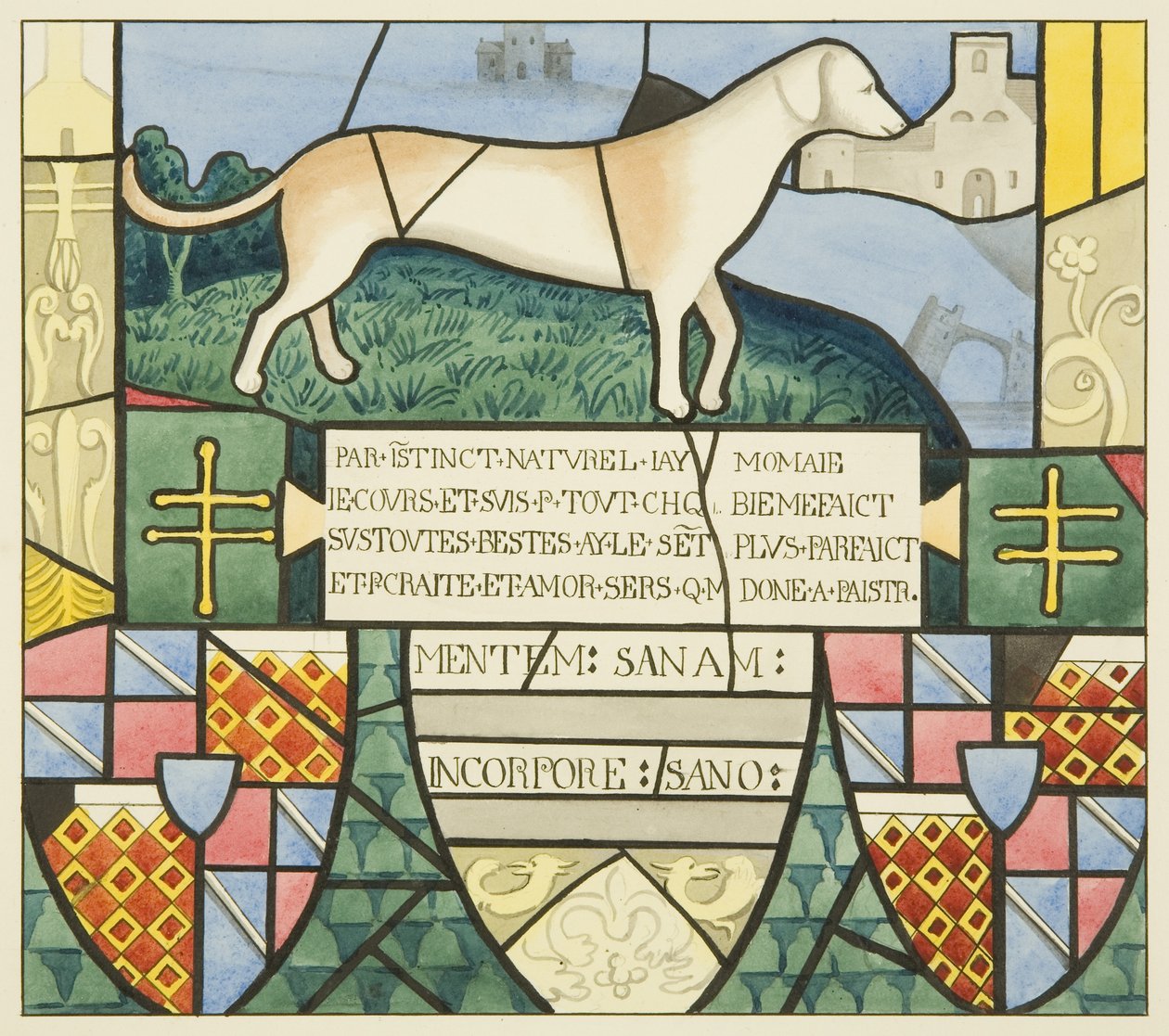 Witraż w kościele św. Marka - herb heraldyczny (akwarela na papierze) autorstwa Joseph Manning
