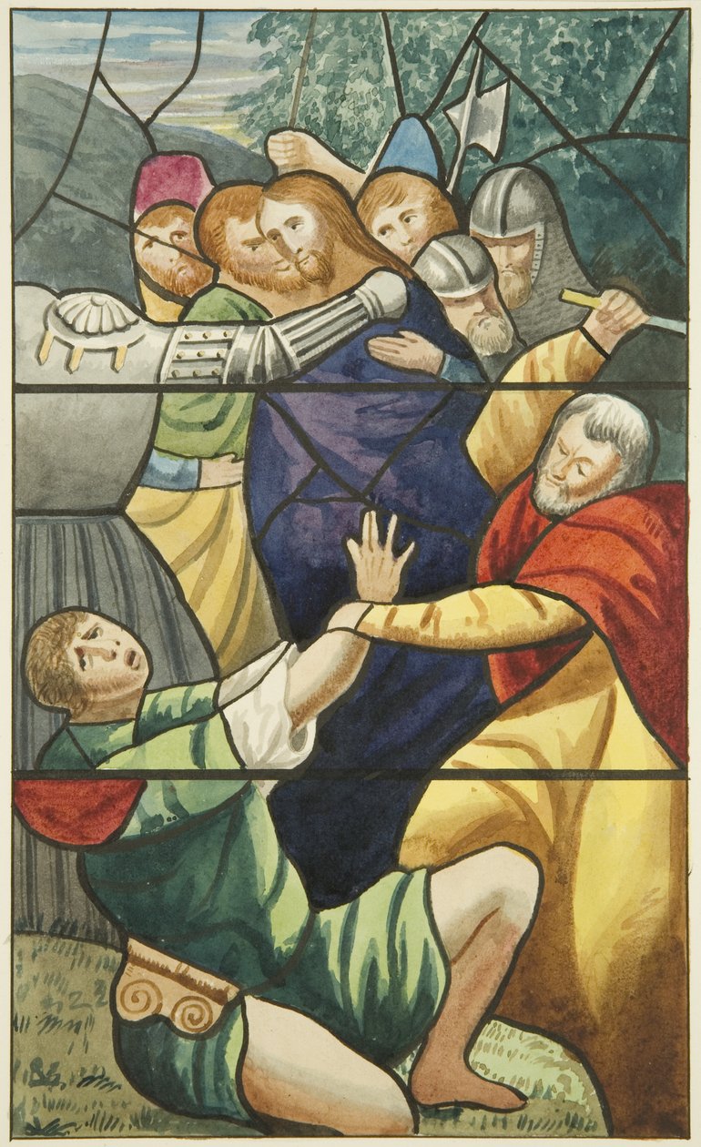 Witraże w kościele św. Marka - wzięcie Chrystusa (akwarela na papierze) autorstwa Joseph Manning