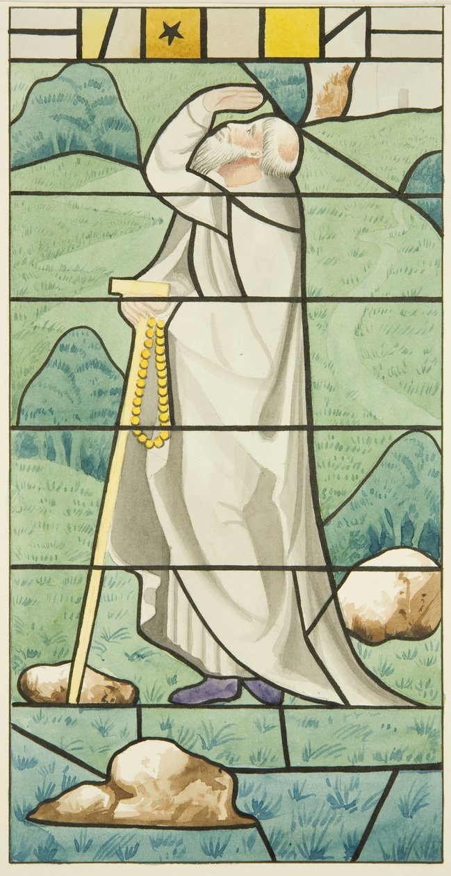 Witraż w kościele Św. Marka - Św. Antoni (akwarela na papierze) autorstwa Joseph Manning