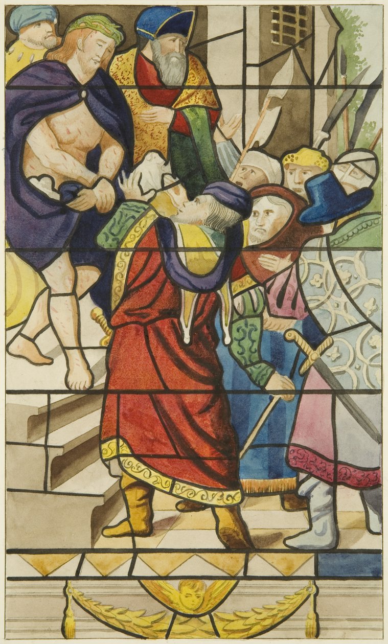 Witraż w kościele św. Marka - scena z Męki Pańskiej (akwarela na papierze) autorstwa Joseph Manning