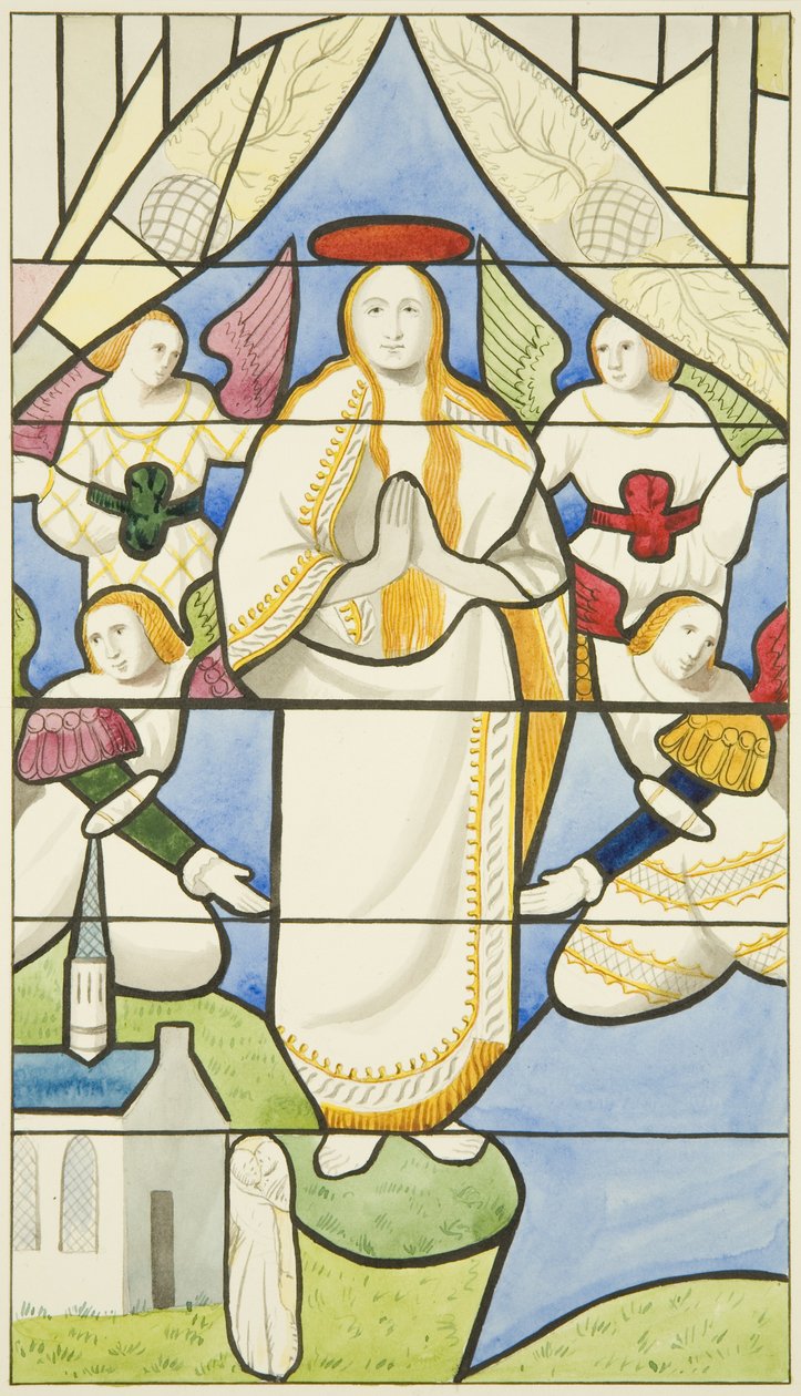 Witraż w kościele św. Marka - Wniebowzięcie NMP (akwarela na papierze) autorstwa Joseph Manning
