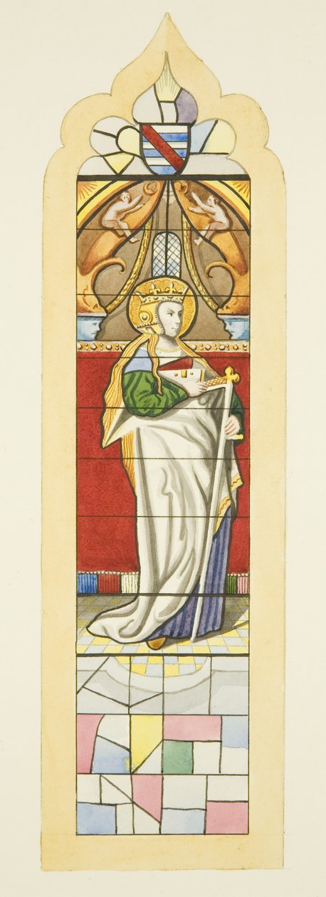 Witraż w kościele św. Marka ze świętą kobietą (akwarela na papierze) autorstwa Joseph Manning
