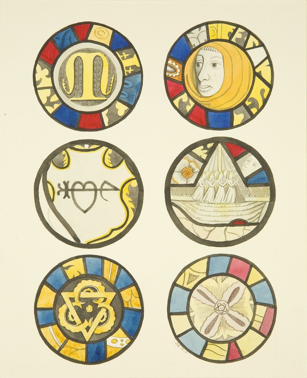 Witraże w oknach północnych i wschodnich północnego transeptu St Mary Redcliffe (akwarela na papierze) autorstwa Joseph Manning