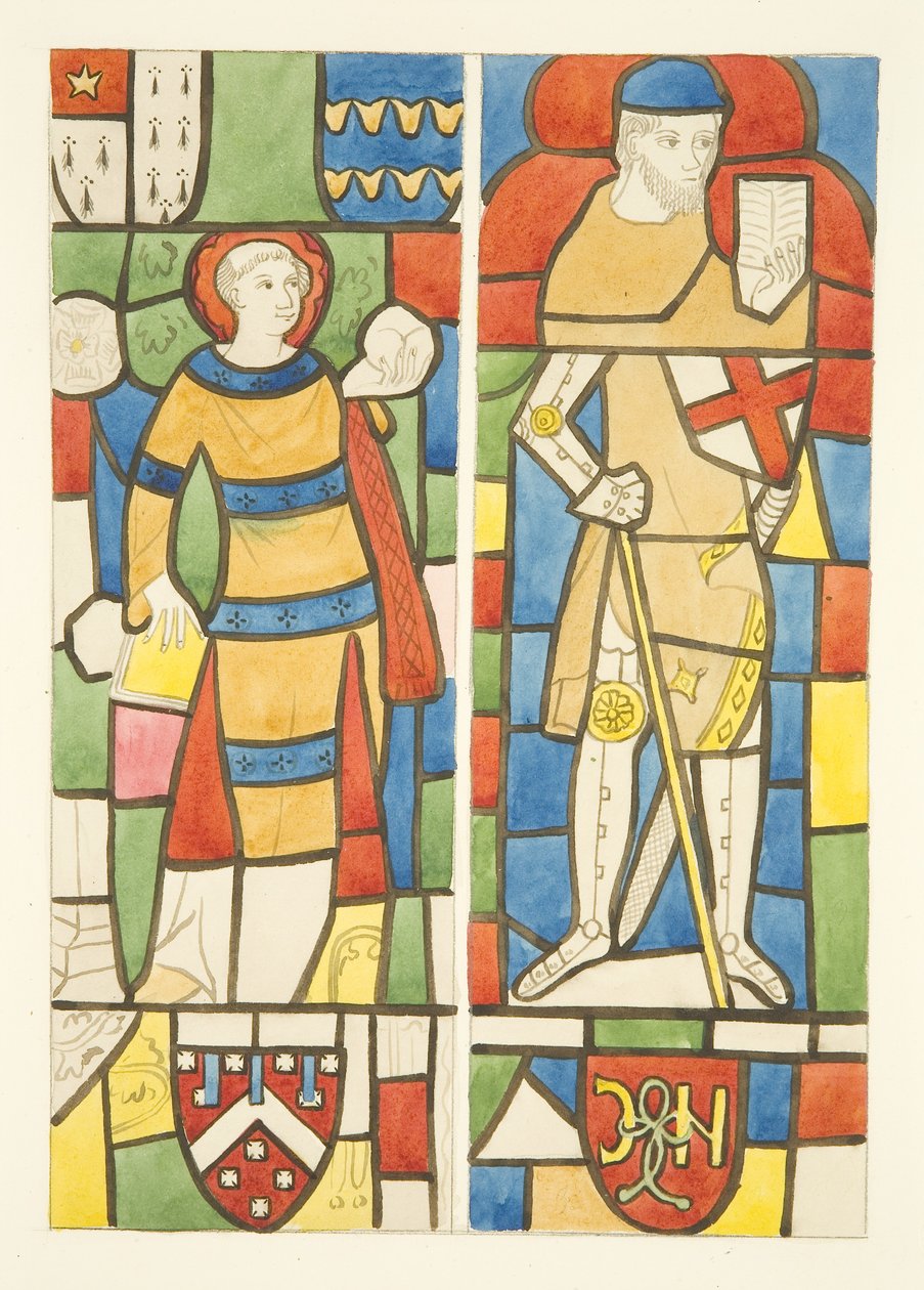 Witraże w oknach północnych i południowych chóru katedry w Bristolu (akwarela na papierze) autorstwa Joseph Manning