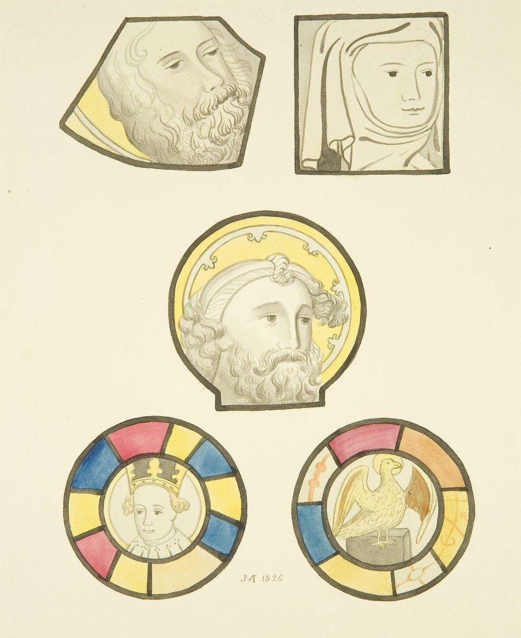 Witraż w północnym oknie nawy kościoła Mariackiego Redcliffe (akwarela na papierze) autorstwa Joseph Manning