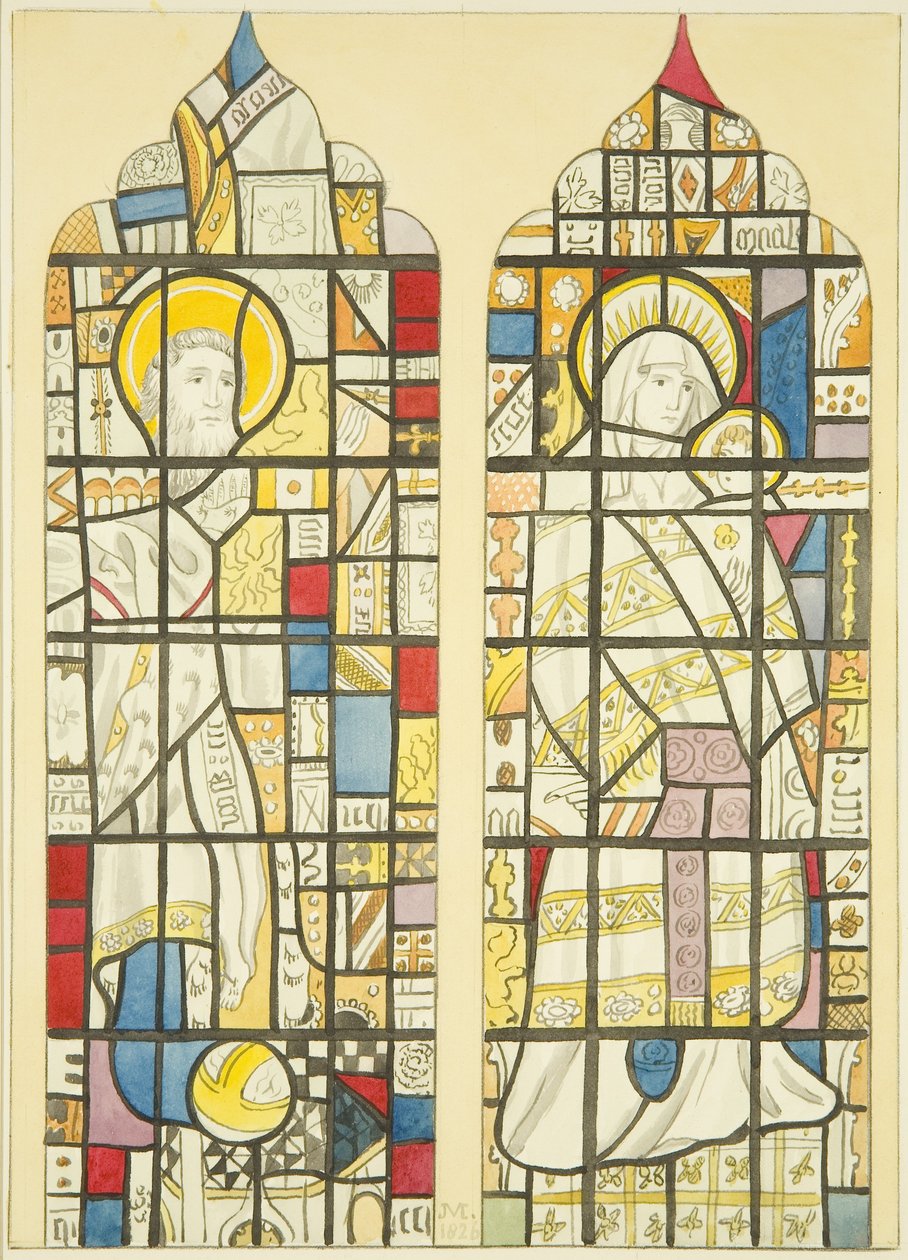 Witraż w południowym oknie transeptu południowego St Mary Redcliffe (akwarela na papierze) autorstwa Joseph Manning