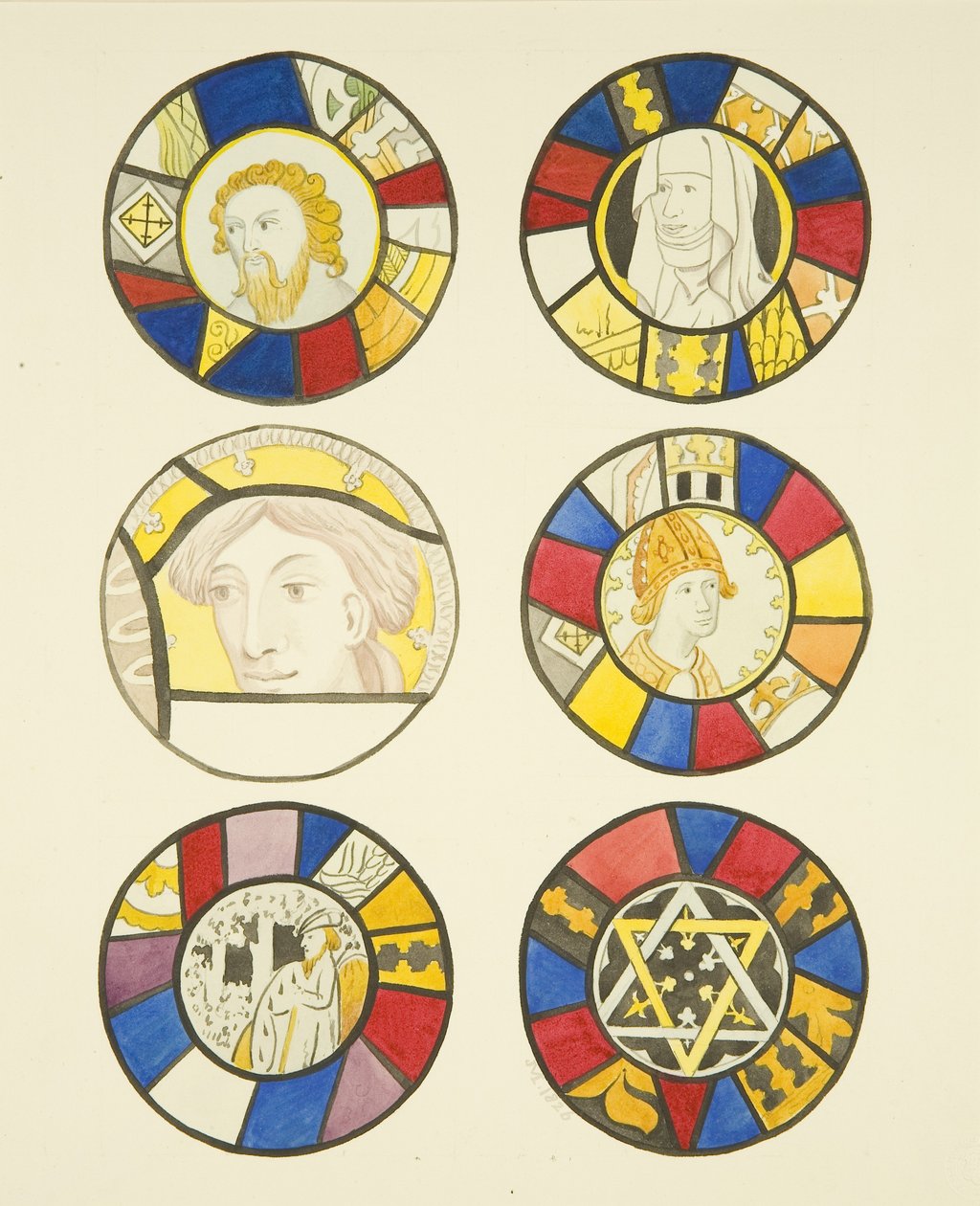 Witraż w oknie zachodnim, północny transept St Mary Redcliffe (akwarela na papierze) autorstwa Joseph Manning