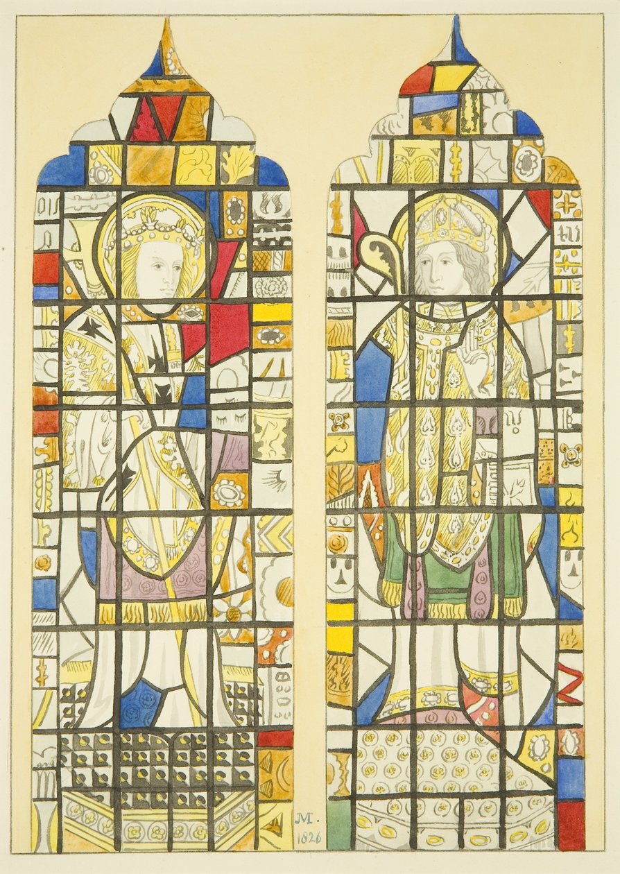Witraż w oknie nad pomnikiem Canynges w St Mary Redcliffe (akwarela na papierze) autorstwa Joseph Manning