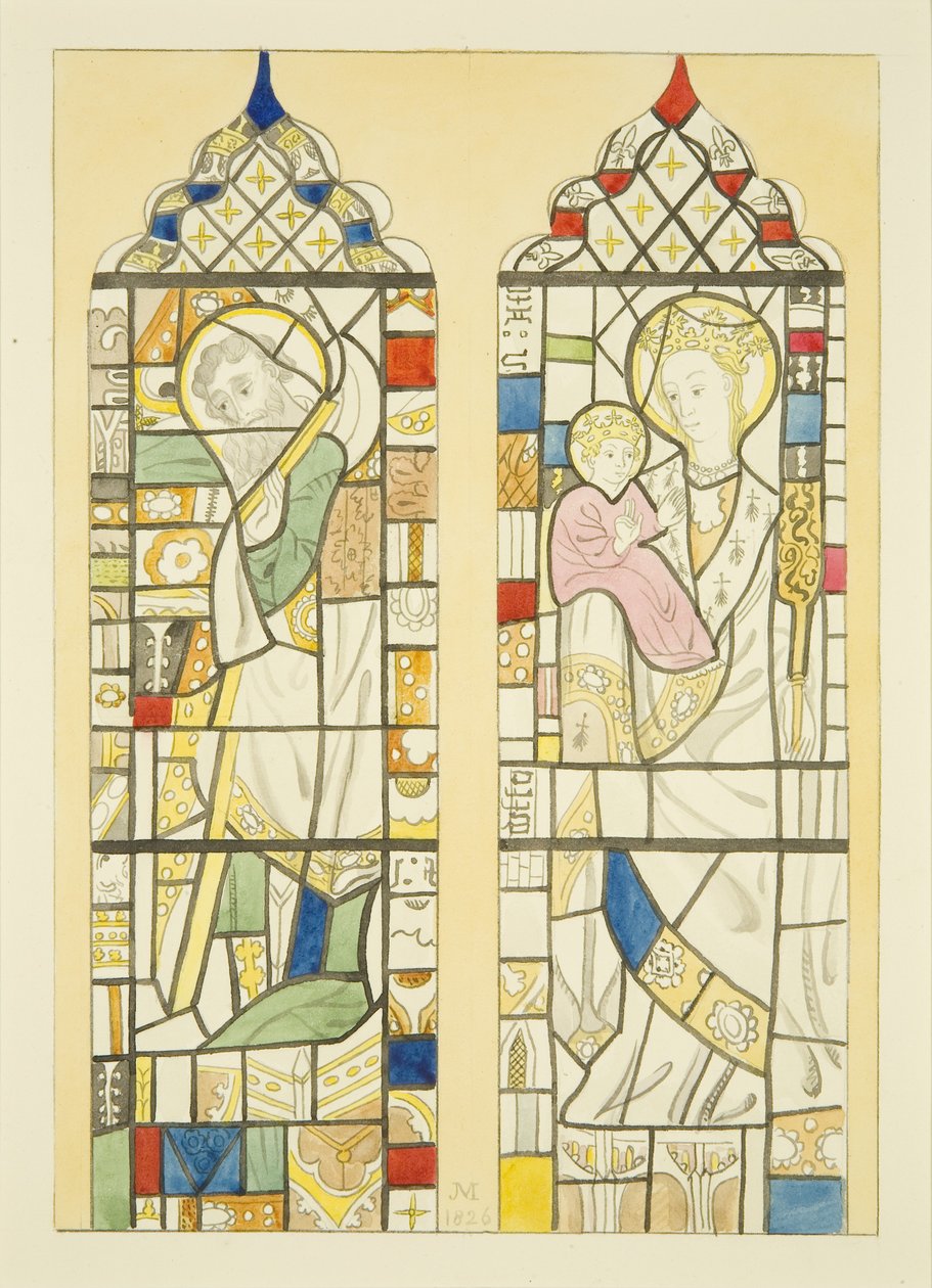 Witraż w oknie nad chrzcielnicą St Mary Redcliffe (akwarela na papierze) autorstwa Joseph Manning