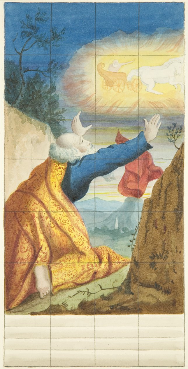 Witraż na wschodnim krańcu północnej nawy katedry w Bristolu przedstawiający Eliasza i Elizeusza (akwarela na papierze) autorstwa Joseph Manning