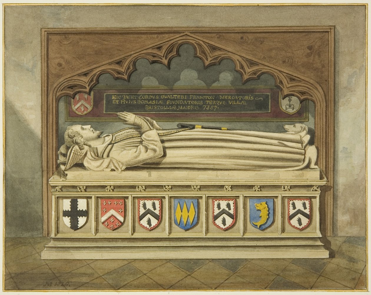 Grób Waltera Framptona w kościele św. Jana (akwarela na papierze) autorstwa Joseph Manning