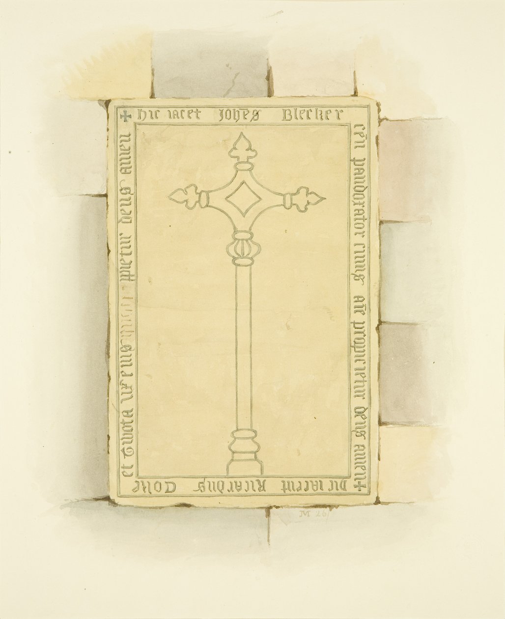 Kamień nagrobny przed grobowcem Canynges w St Mary Redcliffe (akwarela na papierze) autorstwa Joseph Manning