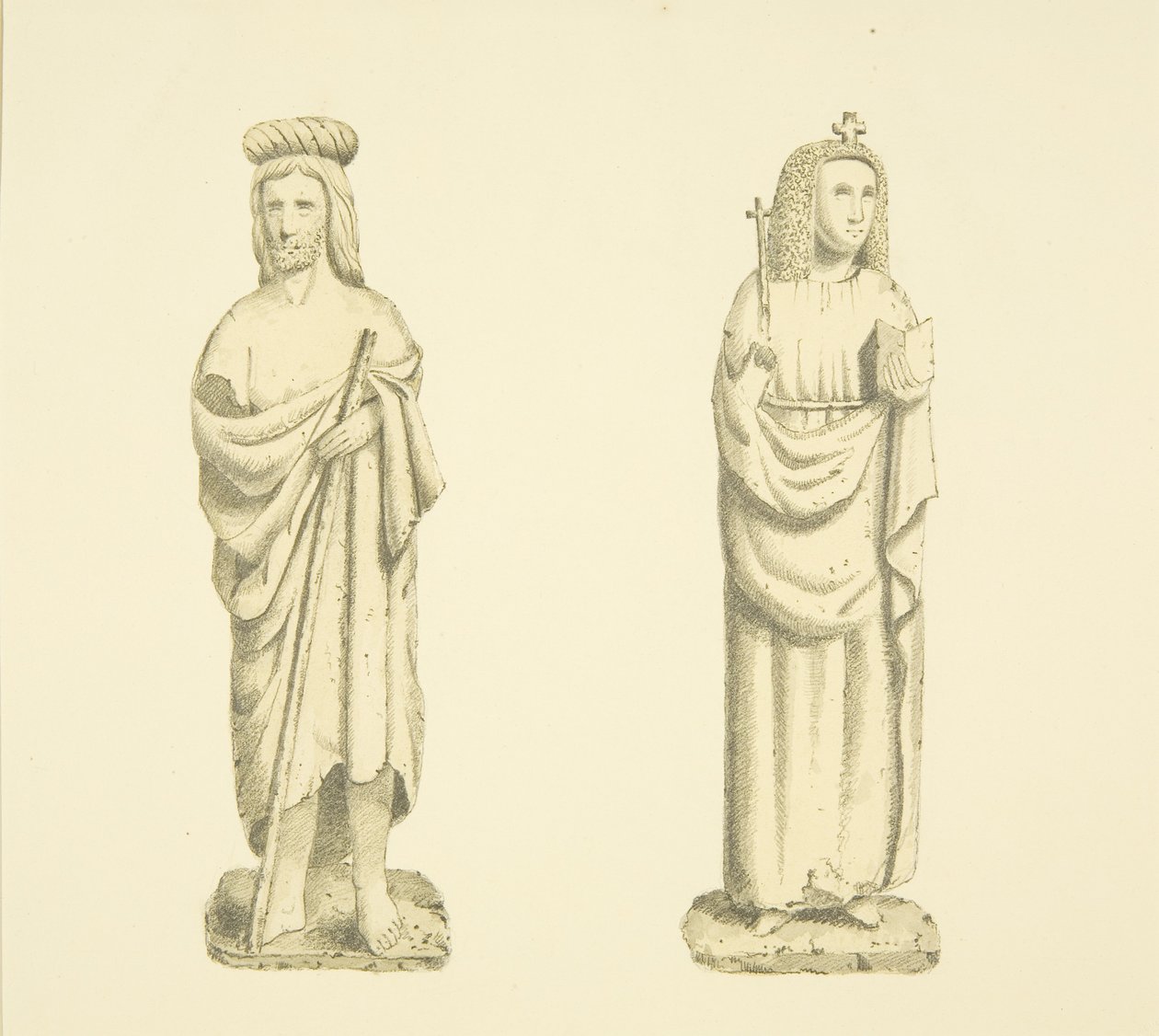 Dwie figury w niszach Wieży Mariackiej Redcliffe (akwarela na papierze) autorstwa Joseph Manning