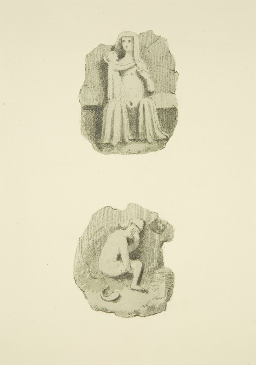 Dwa kamienie pachwinowe (bossowie) w suficie St Mary Redcliffe (akwarela na papierze) autorstwa Joseph Manning