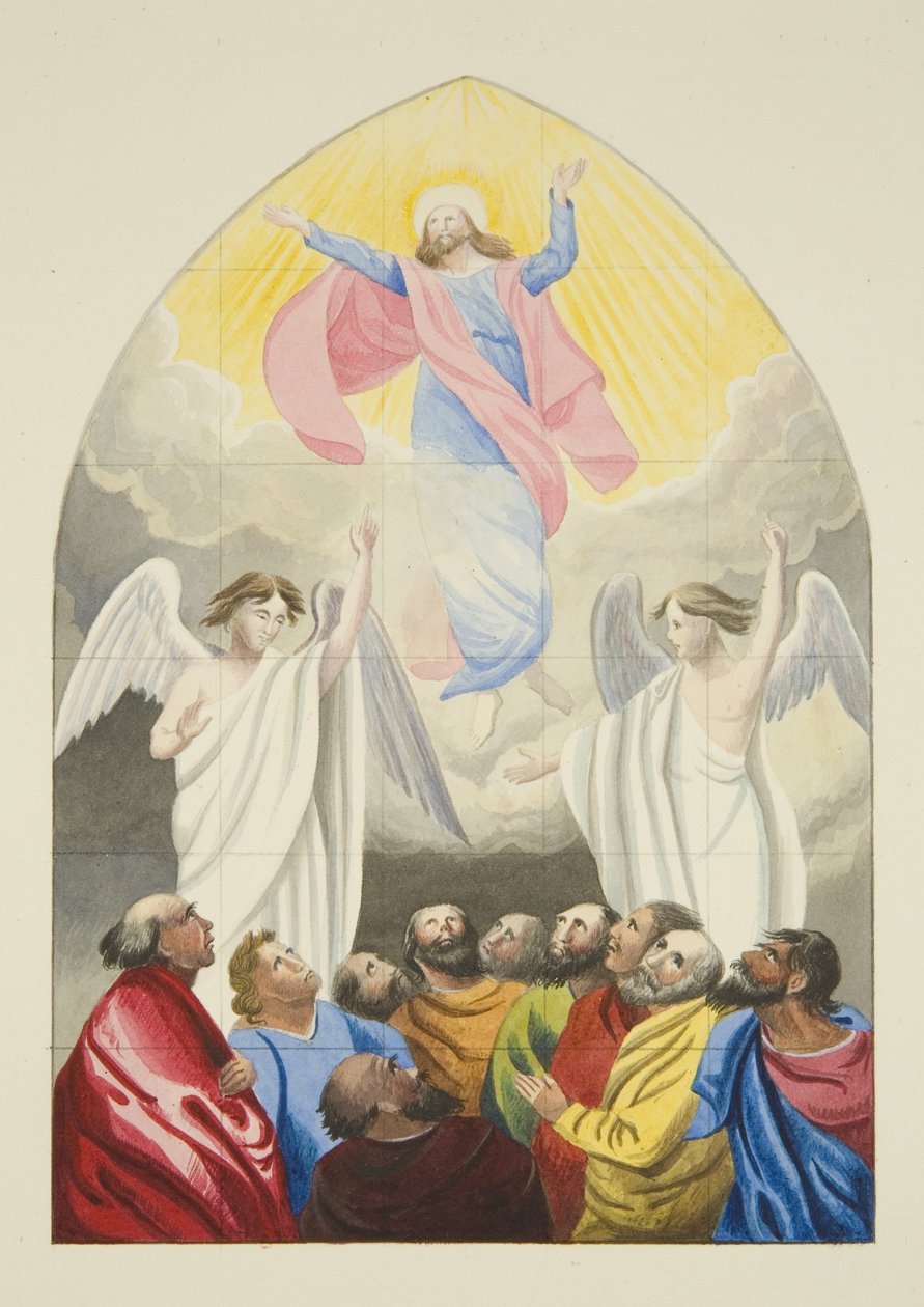 Okno zaprojektowane przez Edwarda Birda, R.A., w Temple Church (akwarela na papierze) autorstwa Joseph Manning