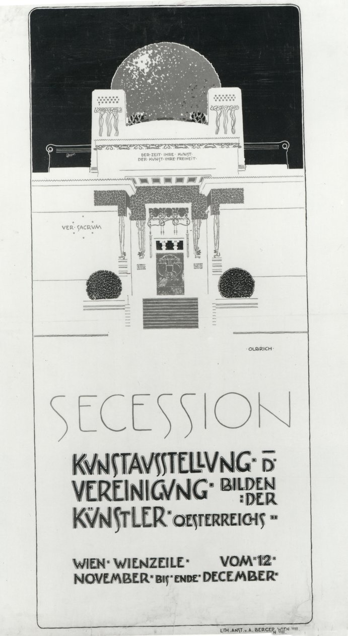 Plakat reklamujący Secesyjną Wystawę Artystów Austriackich, 1898 (kolorowa lito) autorstwa Joseph Maria Olbrich