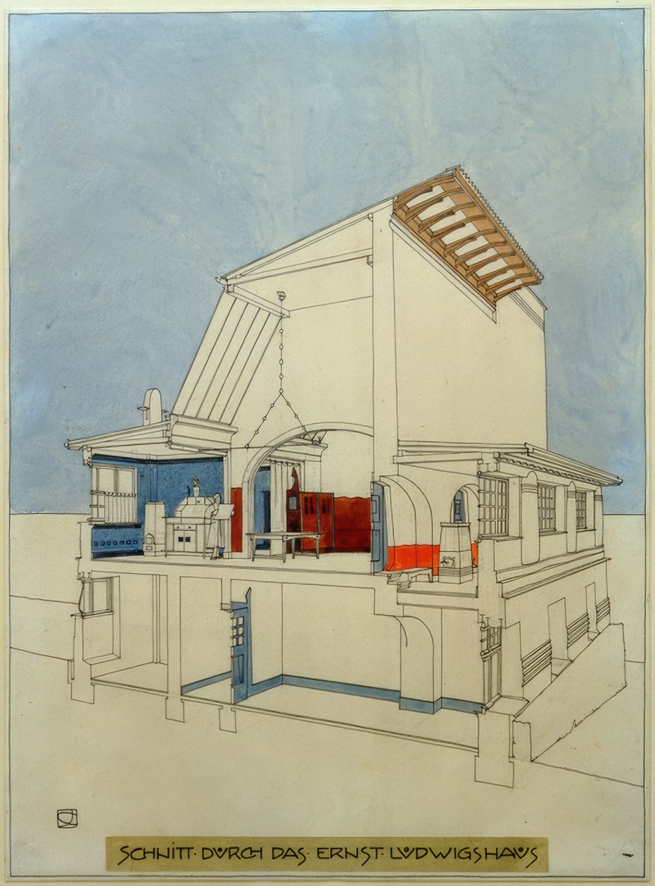 Przekrój przez Ernst-Ludwigs-Haus autorstwa Joseph Maria Olbrich