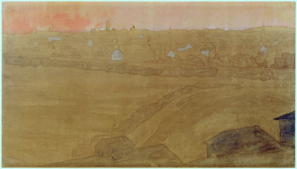 Sylwetka miasta Darmstadt z wieżą ślubną autorstwa Joseph Maria Olbrich