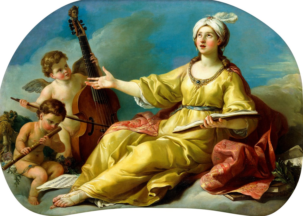 Personifikacja muzyki, śpiew z Putti grającym na altówce i flecie, 1758 autorstwa Joseph Marie Vien