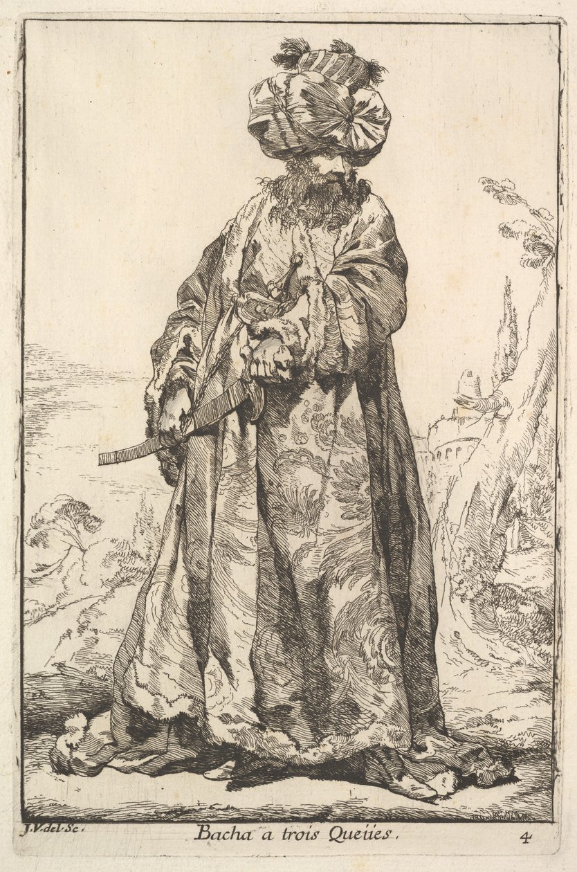Pasza trzymająca oburącz miecz u biodra, z serii „Karawana sułtana…”, 1748. autorstwa Joseph Marie Vien the Elder