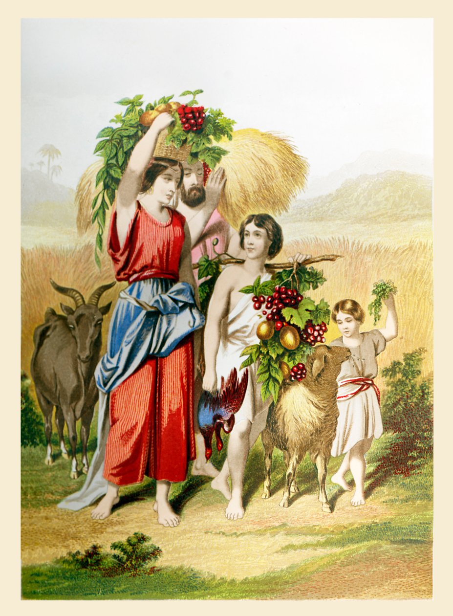Pierwsze owoce. Ilustracja do Księgi Wyjścia. 13.19 (druk) autorstwa Joseph Martin Kronheim