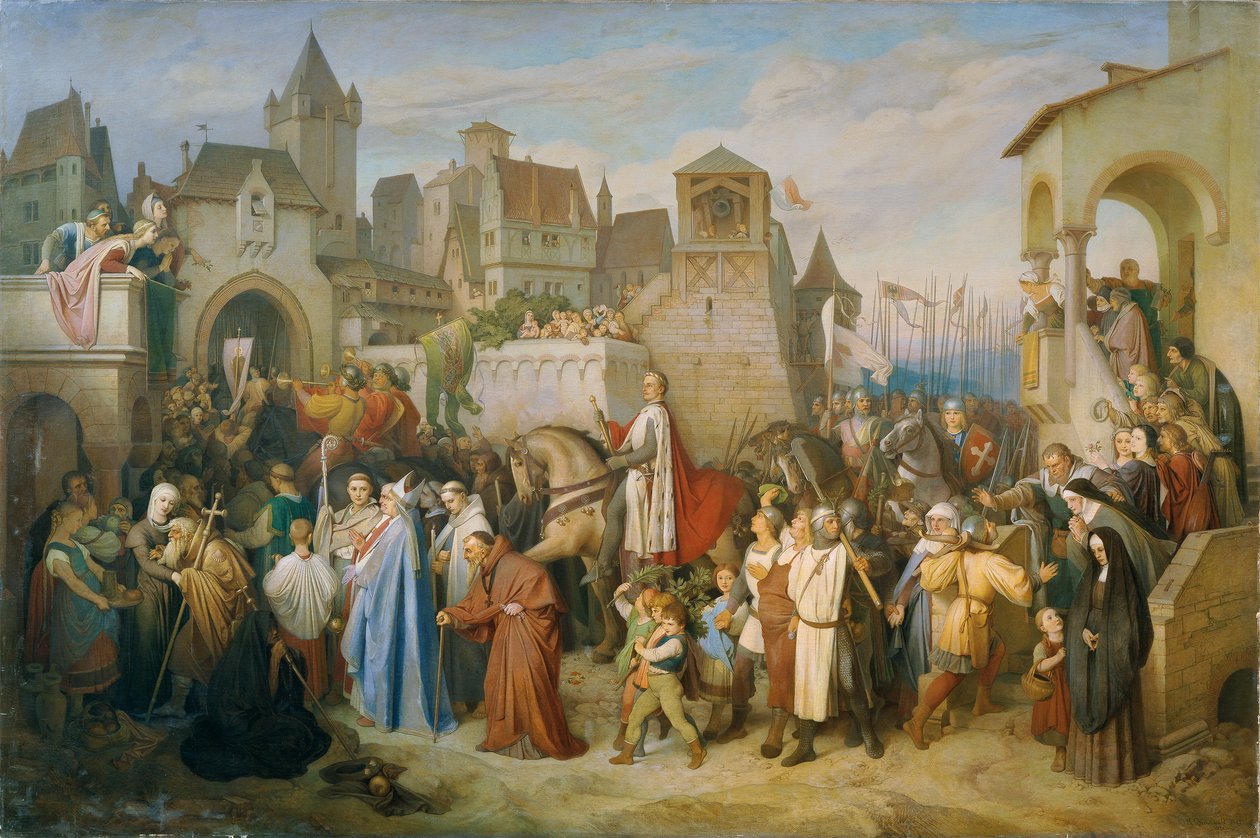 Książę Leopold Chwalebny wjazd do Wiednia po krucjacie 1219 autorstwa Joseph Mathias von Trenkwald