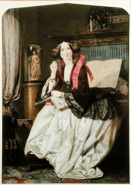 Miss Ashton siedząca przy fortepianie autorstwa Joseph Middleton Jopling
