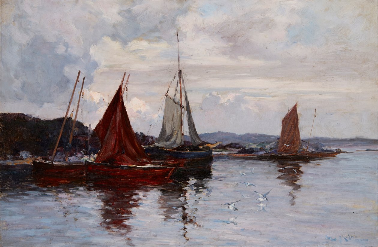 Łodzie rybackie w porcie (olej na płótnie) autorstwa Joseph Milne