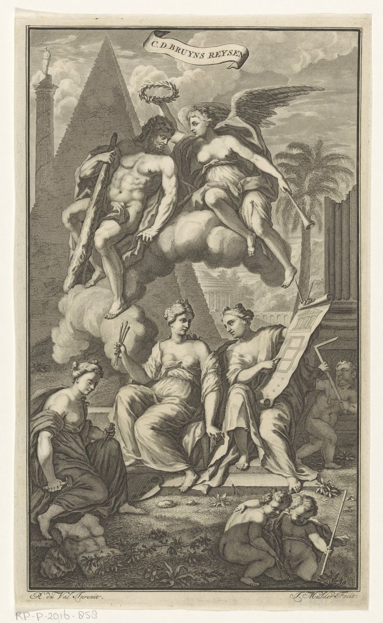 Herkules koronowany przez Wiktorię PŁYTA CD. Bruyns Reysen (tytuł na obiekcie) Strona tytułowa dla: Cornelis de Bruyn, Reizen, 1698 autorstwa Joseph Mulder