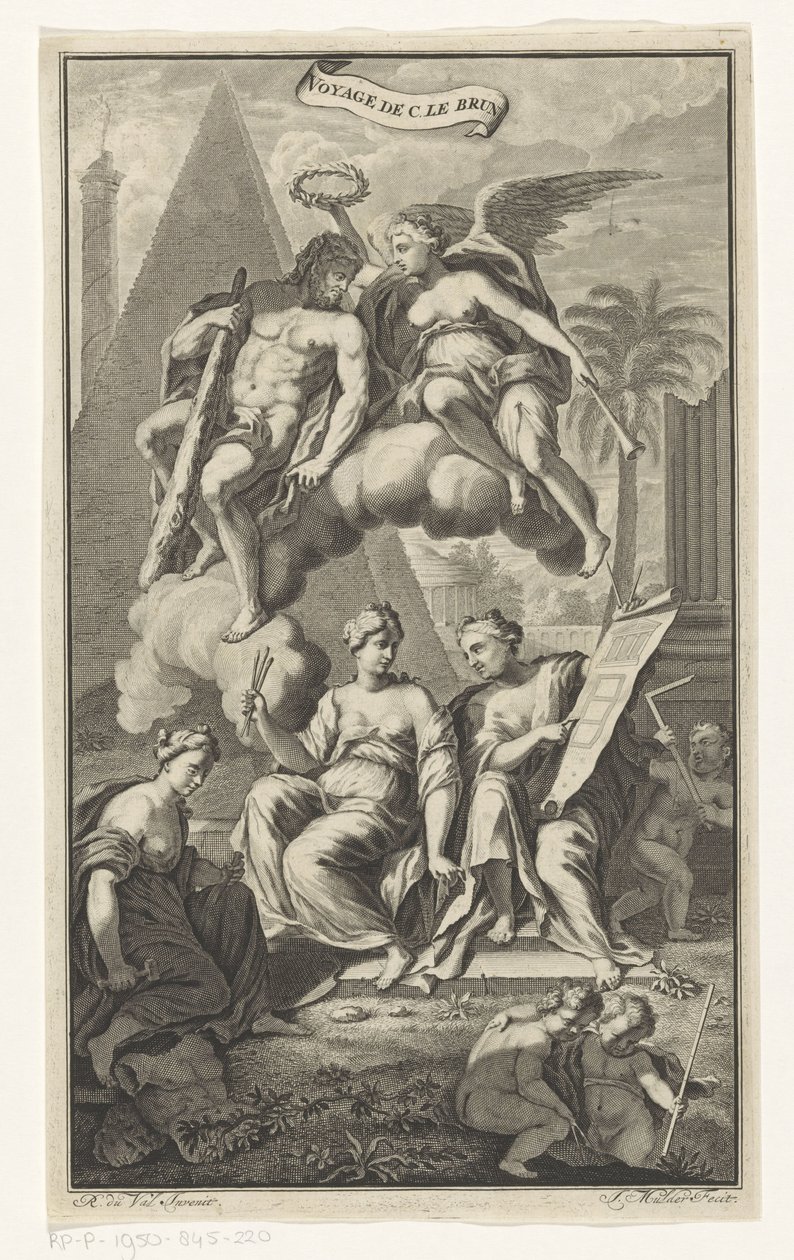 Herkules koronowany przez Wiktorię Voyage de C. le brun (tytuł na obiekcie) Strona tytułowa dla: Cornelis de Bruyn, Voyage au Levant, 1700 autorstwa Joseph Mulder