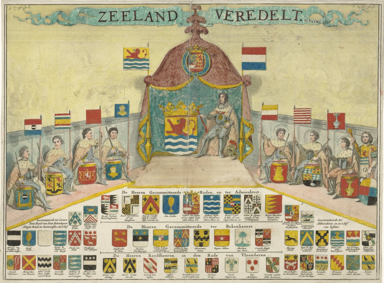 Broń i nazwy Zaangażowanych Rad Zelandii i miast Zelandii Rasy Zeeland (tytuł na obiekcie) autorstwa Joseph Mulder