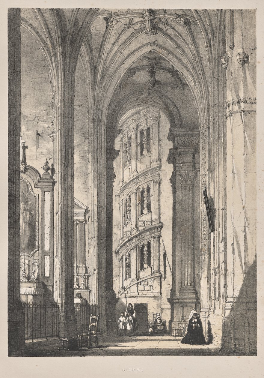 Architektura średniowiecza: kościół św. Gizora, wnętrze autorstwa Joseph Nash