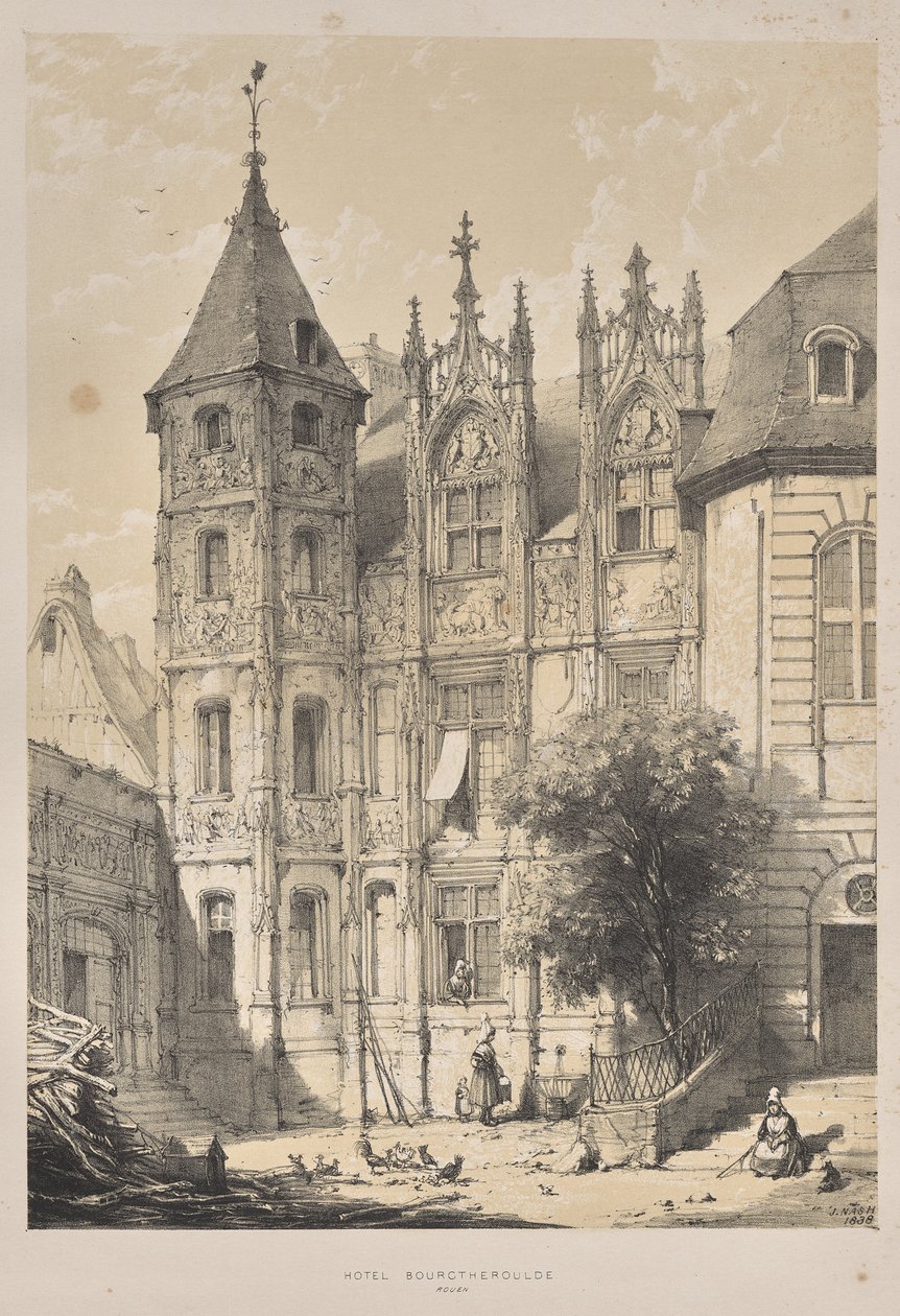 Architektura średniowiecza: Hotel Bourgtheroulde, Rouen autorstwa Joseph Nash