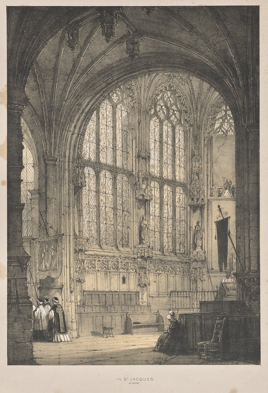 Architektura średniowiecza: w St. Jacques, Dieppe, East End, Interior autorstwa Joseph Nash