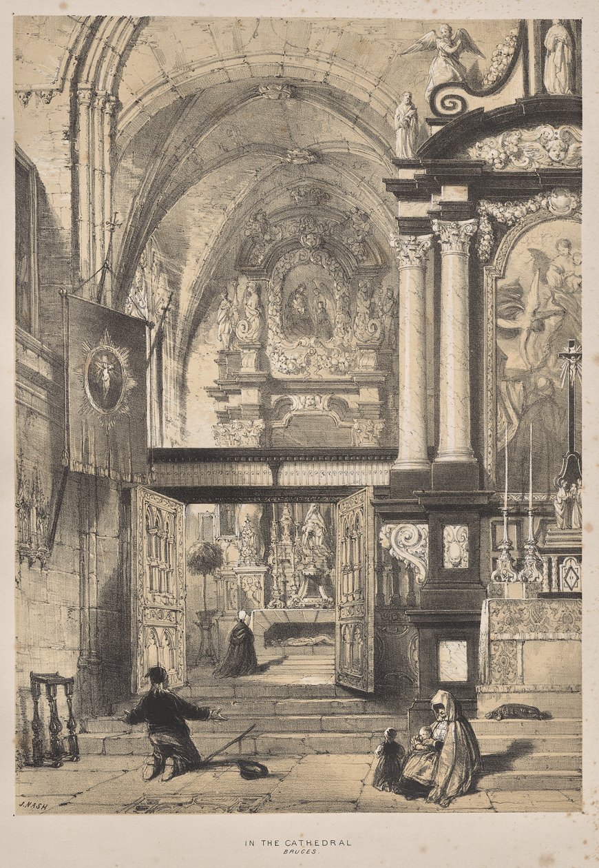 Architektura średniowiecza: w katedrze, Brugia autorstwa Joseph Nash