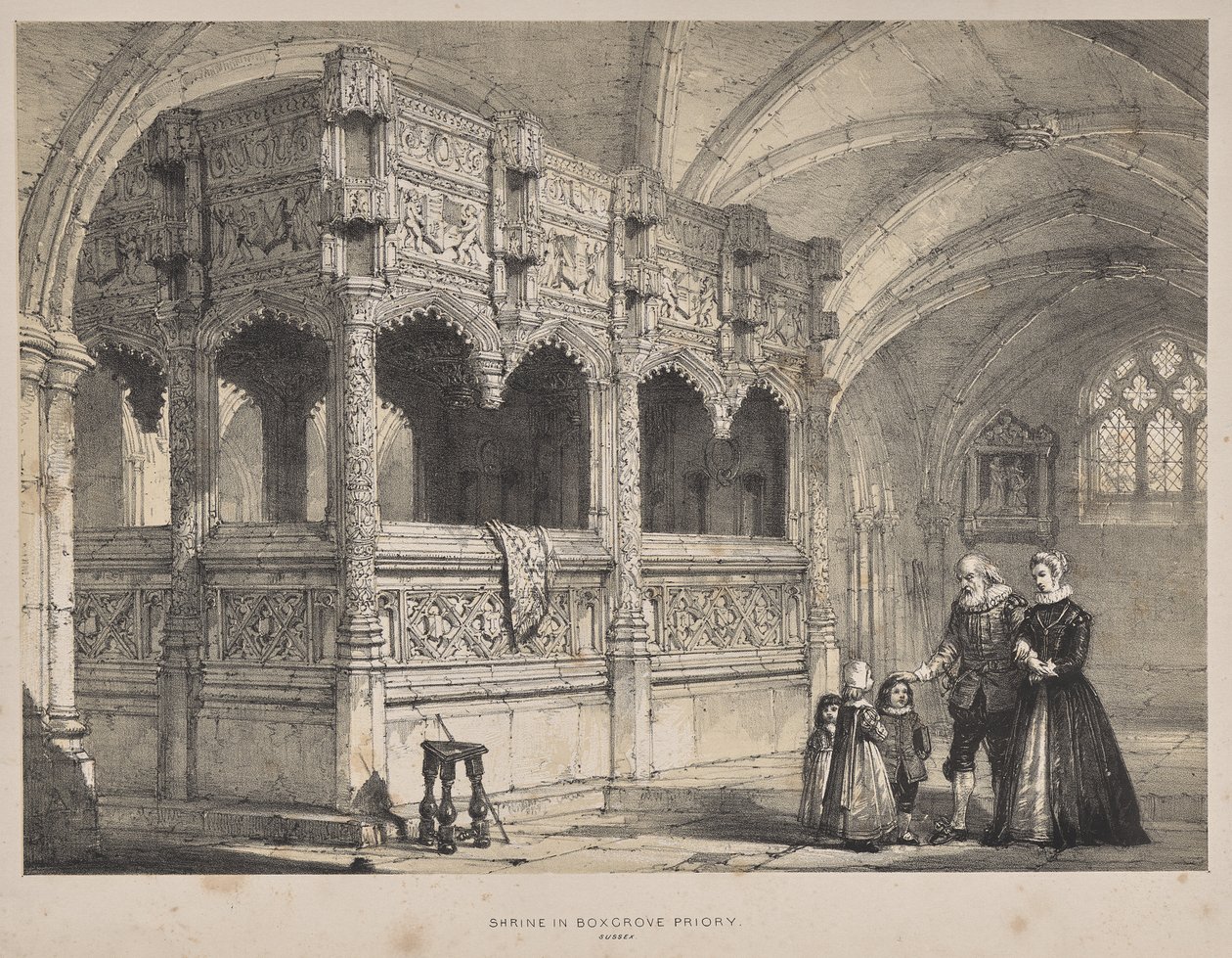 Architektura średniowiecza: Sanktuarium hrabiny de la Warre w Boxgrove Priory w Sussex autorstwa Joseph Nash