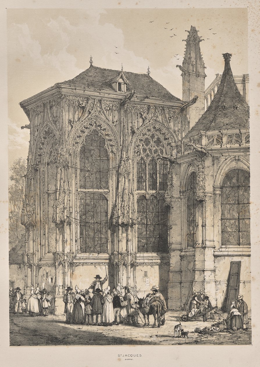 Architektura średniowiecza: St. Jacques, Dieppe, East End, Exterior autorstwa Joseph Nash