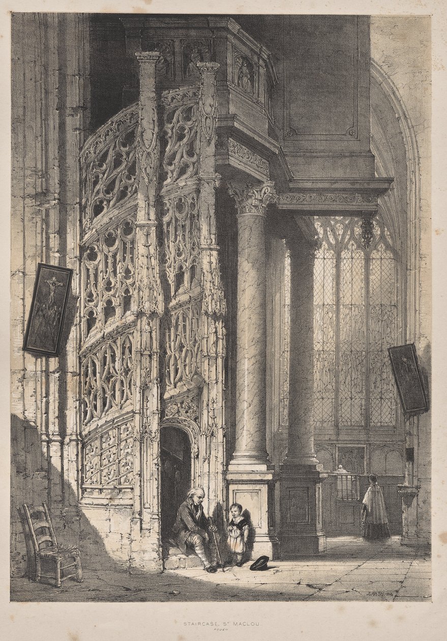 Architektura średniowiecza: Klatka schodowa, St. Maclou, Rouen autorstwa Joseph Nash