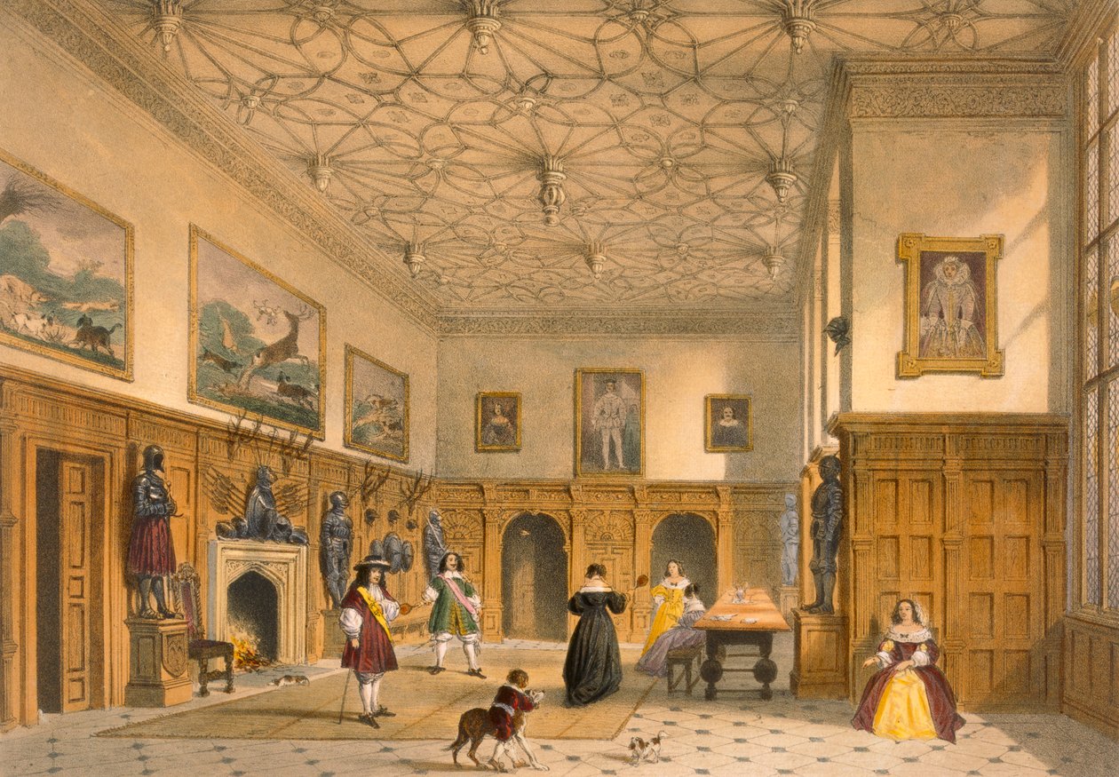 Gra nietoperzy w Wielkiej Sali, Parham Park, Sussex, ok. 1600 z „Architektury średniowiecza”, opublikowana w 1838 r. autorstwa Joseph Nash